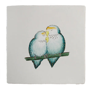Glass House Love Birds in Blue 13x13cm