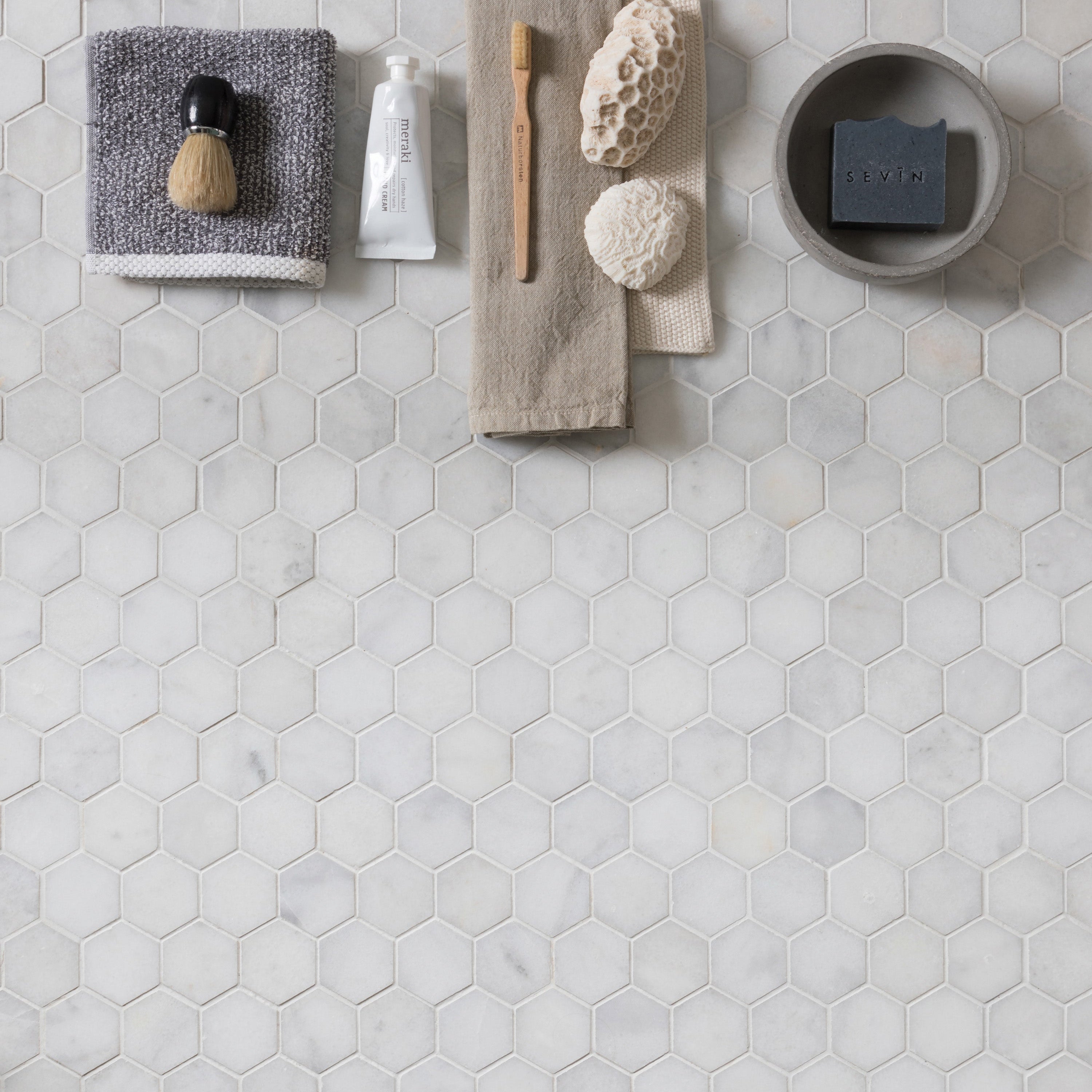 Long Island Small Hexagon Marble Mosaic 26x30.5cm