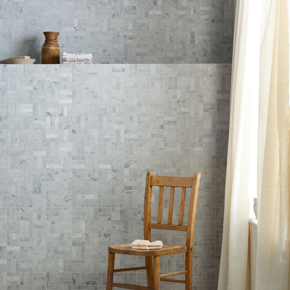 Carrara White Jenga Mosaic 30.5x30.5cm