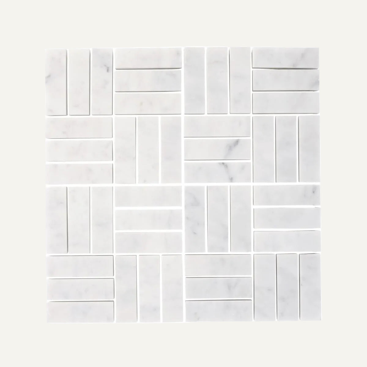 Carrara White Jenga Mosaic 30.5x30.5cm