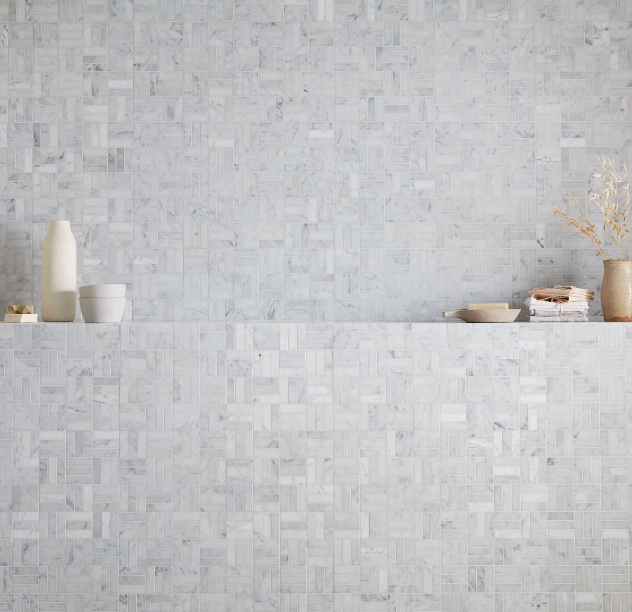 Carrara White Jenga Mosaic 30.5x30.5cm