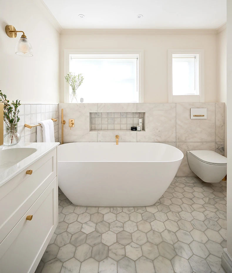 Long Island Large Hexagon Marble Mosaic 22.5x37cm