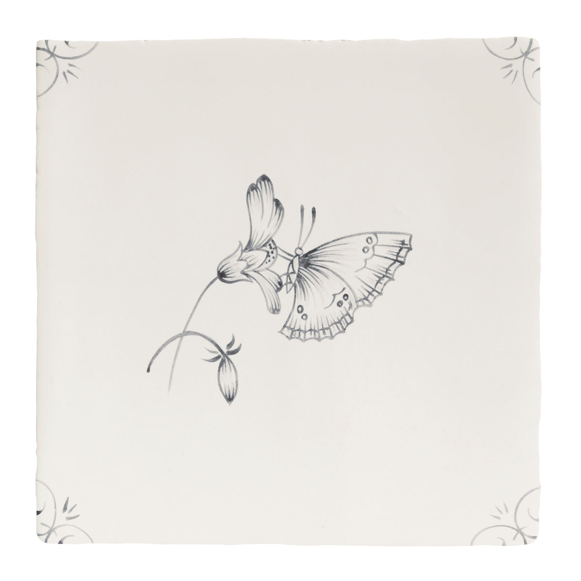 English Delft Charcoal Butterfly Two 13x13cm