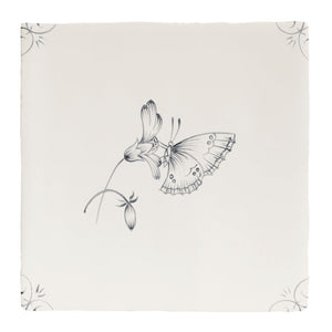 English Delft Charcoal Butterfly Two 13x13cm