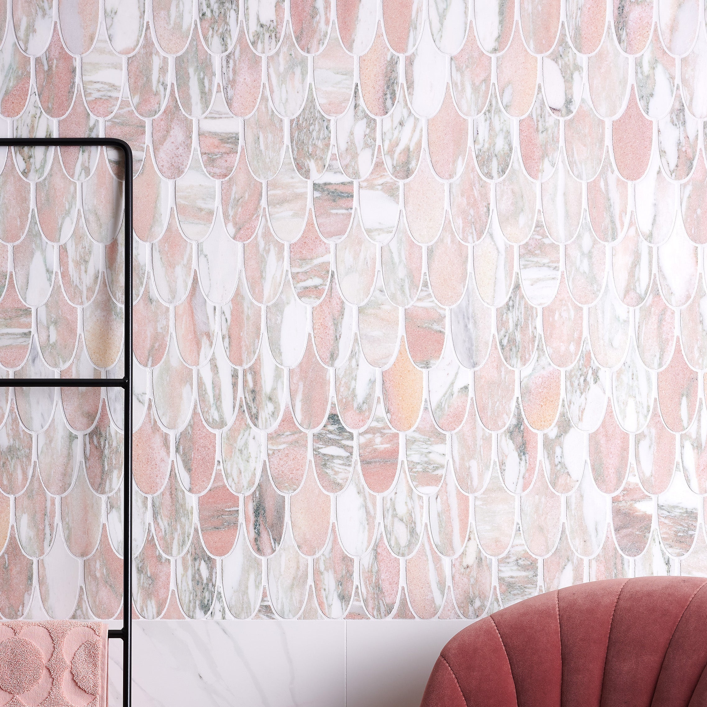 East Java Flamingo Plume Marble Mosaic 30.3x35cm