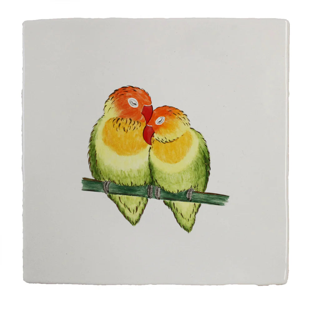 Glass House Love Birds in Orange 13x13cm