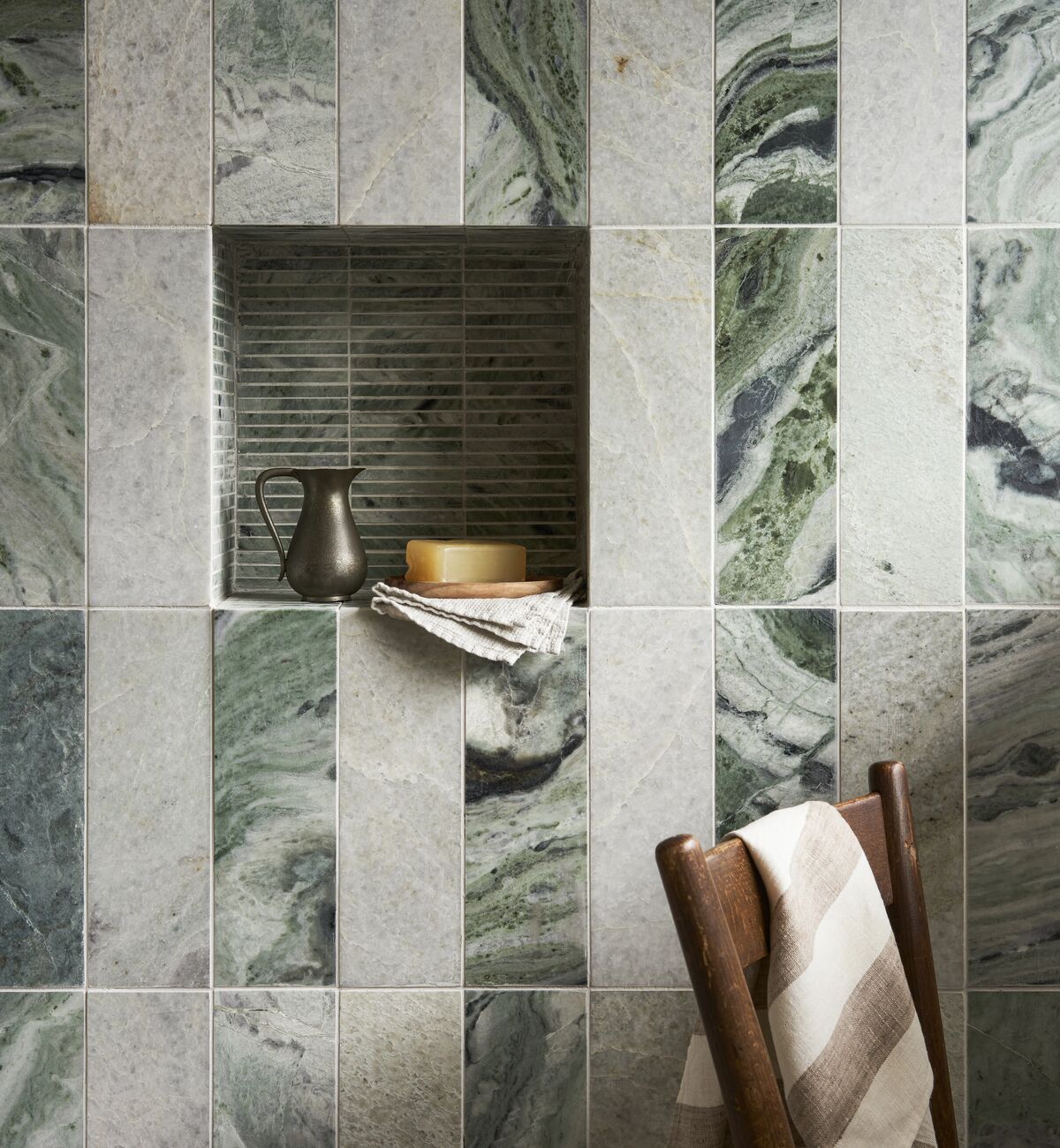 Seaspray Green Stacked Marble Mosaic 29.8x30.5cm