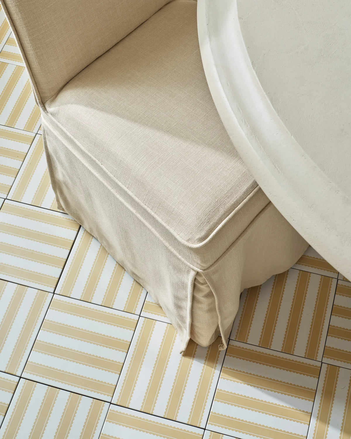 Pinetum Stripe Ochre 20x20cm -Sanderson