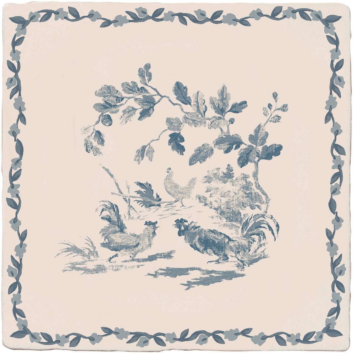 Aesop's Fables Pottery Blue The Fighting Cockerels 13x13cm - Sanderson