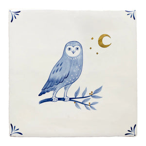 Wilderness Delft Owl with Gold 13x13cm
