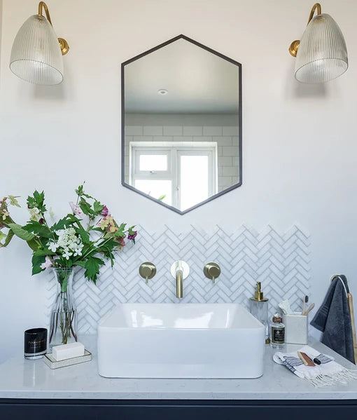Long Island Herringbone Marble Mosaic 33x34cm