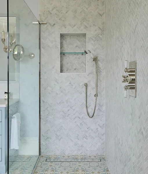 Long Island Herringbone Marble Mosaic 33x34cm