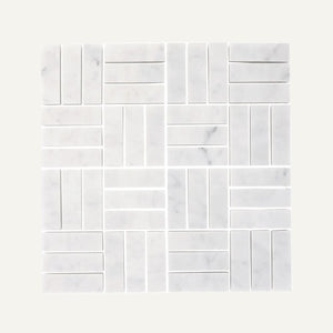 Carrara White Jenga Mosaic 30.5x30.5cm