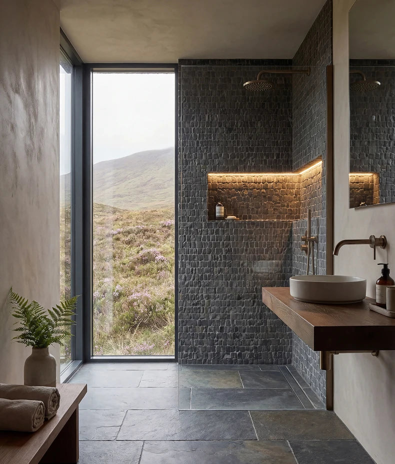 Enso Cobble Strip Charcoal Mosaic 30x32cm